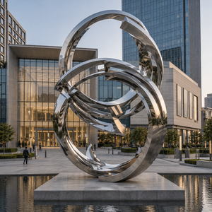 Escultura Metálica Geométrica Abstracta Moderna de Acero Inoxidable Grande Personalizada para Decoración de Plazas, Hoteles, Jardines y Parques - Product Image 1
