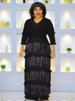 Robe maxi africaine décontractée à col en V, couleur unie, à volants superposés, style Miyake, grande taille, pour fête d'anniversaire