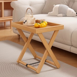 Folding <b>Side</b> <b>Table</b> Natural Wood Color <b>Mini</b> Coffee <b>Table</b> Living Room Storage Rack Balcony Creative Corner <b>Table</b> - Product Image 2