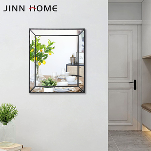 <span class=keywords><strong>Specchio</strong></span> da Bagno Contemporaneo con Cornice in Plastica Nera e Decorazione <span class=keywords><strong>a</strong></span> Perline Nere Autoadesivo per Pareti - Product Image 6