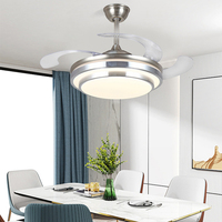 Lampe de ventilateur de plafond moderne d'intérieur Lustre à led Ventilateur de plafond de musique rétractable invisible en or avec lumière