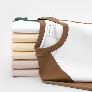 280g 32 더블 원사 면 라글란 슬리브 티셔츠 남성용 여성용 반소매 대비 색상 느슨한 반 - Product Image 4