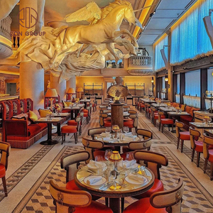 Furnitur mewah Cafe Hotel Stan Sofa beludru merah dengan meja marmer bulat dan bagian belakang meja makan berukir hiasan - Product Image 4