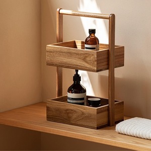 Acacia Wood Storage <b>Rack</b> 2-Tier Wooden Desktop Organizer Modern Minimalist Counter Organizer Wall Mounted Double Tier - Product Image 4