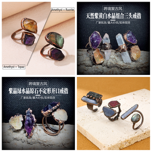 Nuovi arrivi anello di Fluorite di ametista di cristallo curativo di pietra grezza naturale anello di barretta regolabile placcato in oro 18 carati per uomo e donna - Product Image 4