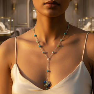 Bohemian Beaded Necklace Women's Silver Plated Natural Stone Chain Pendant Jewelry for Party Gift - Product Image 4