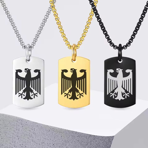 Edelstahl Deutschland Nationalemblem Adler Design Kettenhalsband 18K <span class=keywords><strong>Gold</strong></span> Deutsche Niederländische Flagge Karte Anhänger Hundemarken-Halskette - Product Image 1