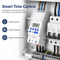 Minuteur numérique programmable hebdomadaire 7 jours, monophasé, 30A, IP65, 60Hz, 1NO 1NC, sur rail DIN, alimenté par batterie