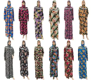 YWQS abaya femmes robe musulmane Long Robes Dresses Ladies Floral Print Abaya Islamic turkish islamic dresses custom abaya