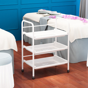 Chariot de beauté à trois niveaux, structure en plastique, 53x28x73cm, chariot de salon avec roulettes, design minimaliste pour manucure et coiffure - Product Image 3