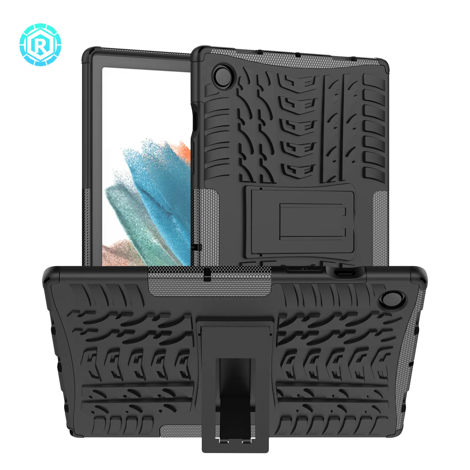 For Samsung Galaxy Tab A8 10.5 2021 Tire Texture Heavy Duty Hybrid Hard PC TPU Impact Resistant Cover with Folding Kickstand