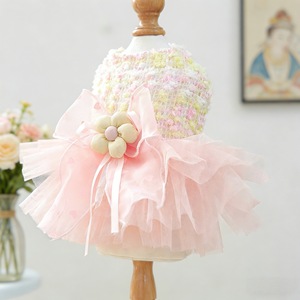 Vestidos para mascotas para perros pequeños y gatos, falda de tul azul, estilo princesa floral, conjunto lindo, material de poliéster para las cuatro estaciones - Product Image 3