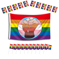 Drapeau arc-en-ciel LGBT de 3x5 pieds, écologique, entièrement inclusif, en polyester à double couture, avec œillets pour l'extérieur, prêt à être expédié