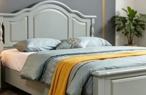 Modern Farmhouse Adjustable <b>Queen</b> Size <b>Storage</b> <b>Bed</b> <b>with</b> Arched Headboard and Footboard in Light Gray Finish - Product Image 6
