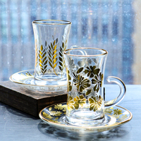Tasse à café turque tasse à thé de l'après-midi personnalisée tasse à thé en verre rétro moderne plaqué or classique avec ensemble de soucoupe