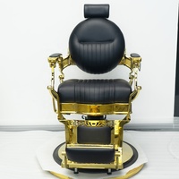Chaise de barbier en cuir de salon 360 pivotant réglable Style européen Design de luxe moderne noir et or Barber Shop
