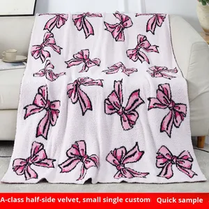 Couverture de <span class=keywords><strong>lit</strong></span> en microfibre avec nœud en peluche literie à la mode mignonne couverture pour chambre à coucher canapé décor - Product Image 3