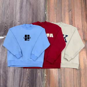Sudadera de Cuello Alto Azul, Holgada, de Algodón, con Bordado Personalizado de Alta Calidad, Diseño de Primavera, Venta Caliente del Fabricante - Product Image 4