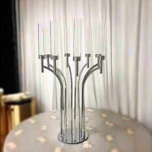 Gold or Silver 110CM Tall Metal Candle Holder With <b>Glass</b> Table Centerpiece Decor for Wedding and Event Decoration - Product Image 2