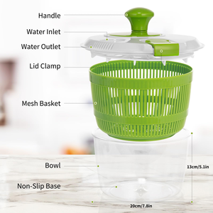 Grande essoreuse à salade manuelle de 5 L avec poignée rotative pour fruits, légumes, eau et huile, séchage rapide, préparation alimentaire rapide - Product Image 3