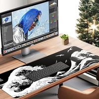 Grand tapis de souris de jeu XL à motif vague de la mer Noire de Kanagawa, bord cousu, en stock