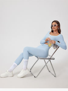 Logo personalizzato girocollo nudo sensazione allenamento <span class=keywords><strong>Yoga</strong></span> set Activewear abbigliamento sportivo con lacci manica lunga a vita alta da donna set da palestra - Product Image 6