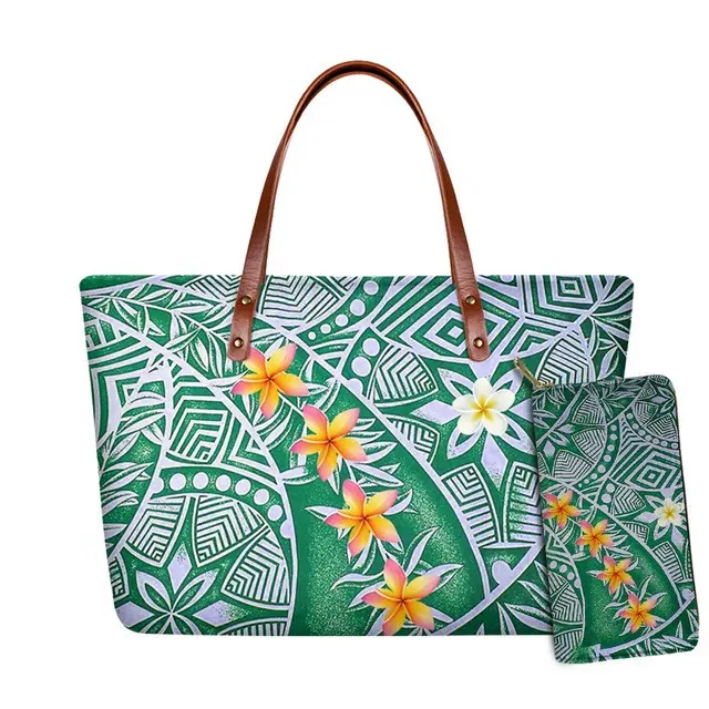 Latest Arrival Print Customized Polynesian Green Monstera Leaves Print Girl Handbag Large Women Shoulder Bag And Hawaii Purse