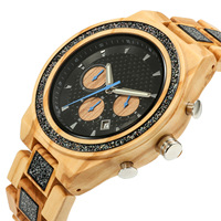 Montre élégante en bois avec pointeur lumineux Affichage du calendrier Mouvement chronographe à quartz par Seiko avec cadran analogique