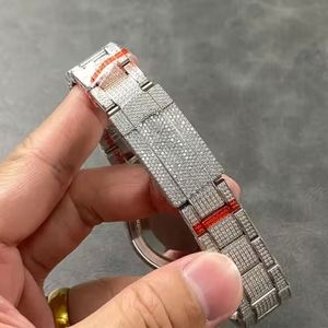 Montre mécanique automatique de luxe pour homme, affichage du calendrier, 41 mm, entièrement sertie de diamants, montre en moissanite ou zircon - Product Image 5