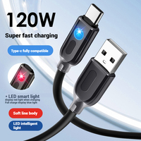 Câble de charge rapide USB C de bonne qualité avec lumière LED 120W, câble de charge de données pour téléphone Android Samsung