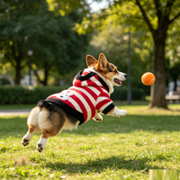 Pull à capuche pour chien, rayé rouge et blanc, en acrylique tricoté, confortable et chaud, pour chiens de petite et moyenne taille, automne-hiver
