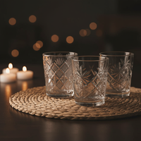 Set Gelas Shot Mini Kaca Potong 3 Pola, Grosir, Kontemporer, Berembos, Ramah Lingkungan, untuk Wiski, Tequila, Minuman Keras, Grosir