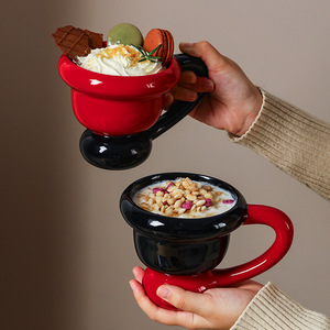 Mug à café créatif en céramique rouge et noir avec <span class=keywords><strong>grande</strong></span> poignée, base à bulles mignonne, <span class=keywords><strong>tasse</strong></span> à thé en <span class=keywords><strong>porcelaine</strong></span> pour le bureau, la maison, les cadeaux, les fêtes, les boissons - Product Image 6