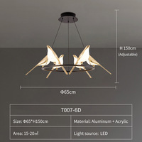 D25.6in Acrylique 6 Oiseaux Anneau Lustre Nordique Ronde Table À Manger Magpie Suspension Moderne Designer Art Salon Chambre Lumière
