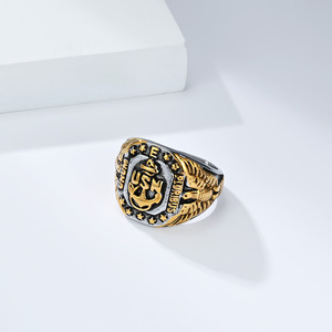 Titanium Steel Gold Plated USN Anchor Eagle Men's <b>Ring</b> Gift Jewelry - Product Image 1