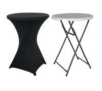 Housse de table extensible noire en spandex pour bar, mariage, fête, cocktail, pub, table ronde, ajustée et élastique, vente en gros