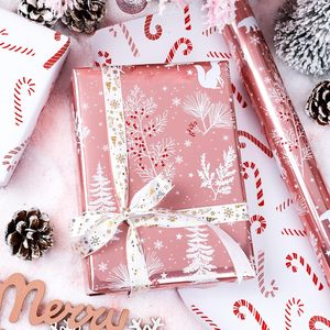 <b>Pink</b> double-sided Christmas tree fox and polar <b>bear</b> patterns Christmas candies coated aluminum gift wrapping paper - Product Image 1