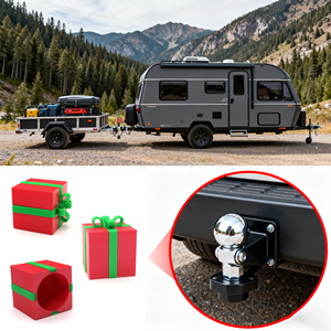 Christmas <b>Gift</b> <b>Box</b> Trailer Ball Cover Plastic Decorative Hitch Mount <b>Red</b> Green Ribbon Holiday Style - Product Image 4