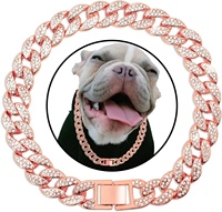 Collier pour animaux de compagnie de luxe style Hip Hop, chaîne en métal de 15 mm de large, collier pour chat en or avec diamants scintillants, collier pour chien à maillons cubains