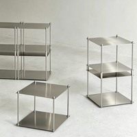 Étagère modulaire en acier inoxydable brossé minimaliste OEM, étagère d'angle en métal à plusieurs niveaux pour le salon, étagère de rangement