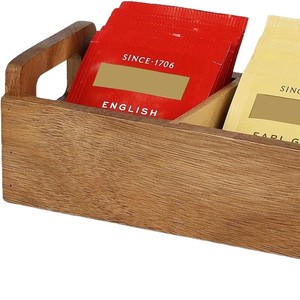 Caja de almacenamiento de bolsitas de té de madera, rectangular, con tapa abierta y compartimentos para uso en la oficina o el hogar - Product Image 5