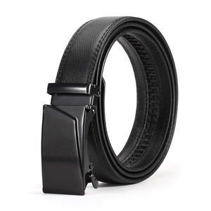 Customized LOGO Men's PU Leather Auto Lock Iron Buckle PVC Synthetic <strong>Soft</strong> Black 3.5cm Width Pants Dress Belt <strong>Jeans</strong> LXS-IAP008 - Product Image 2