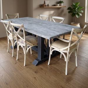 Comfortable <b>Modern</b> Antique-Style Foldable Wooden <b>Dining</b> <b>Table</b> Set Cross Legs Sturdy Rustic for Outdoor Use Includes Six Chairs - Product Image 3