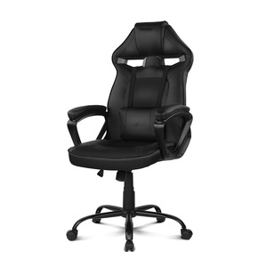 Chaise de jeu de course tout noire avec panneaux respirants, dossier haut ergonomique, pivotante et réglable, avec coussin lombaire - Product Image 1