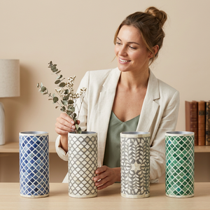 High Quality Resin Bone Inlay Cute <b>Circular</b> Pattern Industrial Design Style Tabletop Floor Flower Vase Weddings Handmade - Product Image 1