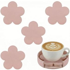 Posavasos Decorativos de Cuero Sintético con Soporte, Diseño Floral, Personalizables, Resistentes al Calor, para Bebidas - Product Image 1