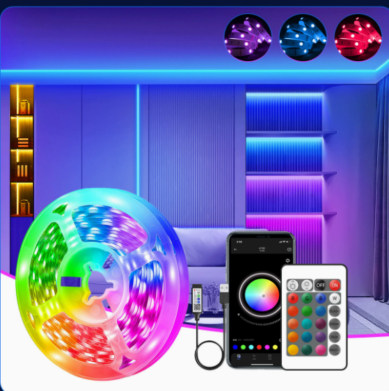 USB Powered Low Voltage RGB LED Strip Kit, Self-Adhesive Music Sync Dynamic Color Light Strip for Gaming Room Ambient Decoration