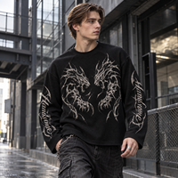 T-shirt pour homme à col rond en maille gaufrée, manches longues, impression sérigraphique, style décontracté streetwear, marque privée