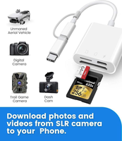 Adaptateur Lecteur de Carte Mémoire SD PD TF OTG 2/3 en 1, Double Connecteur Plug and Play pour iPhone, iPad, Caméra de Chasse et Téléphone Mobile Android