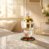 Brûleur d'encens en cristal K9 Rose Bud avec base à facettes arc-en-ciel, couvercle creux en forme de lune dorée, écologique, fait main, support d'aromathérapie pour la maison